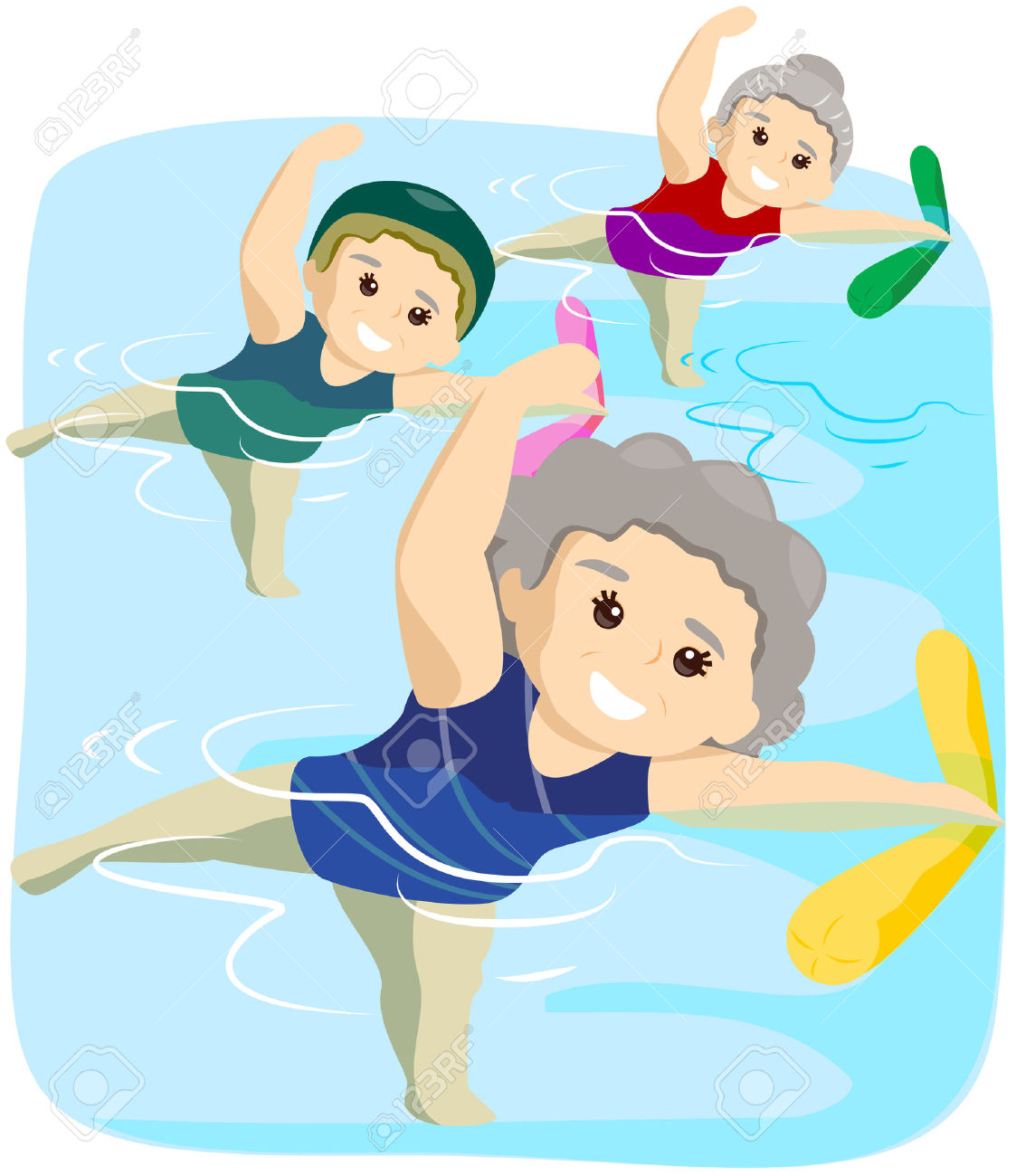 4090183-Water-Exercise-for-Seniors-with-Clipping-Path-Stock-Vector-swimming
